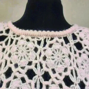 Vintage Marnie West Pink Medium Crochet Open Front Neck Detail Pullover Sweater